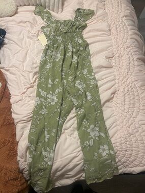 Green Floral Smocked Wide-Leg Jumpsuit
